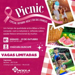 Acicla Mulher realiza picnic especial em homenagem ao Outubro Rosa e ao Dia das Crianças